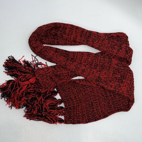 Calvin Klein Knit Fringe Scarf Red and Black - Picture 6 of 7